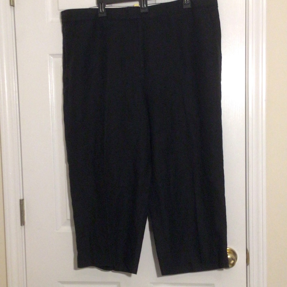 Talbots 100% Linen Black Wide Leg Crop Pants Size 18 Chelsea Style